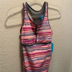 FREE COUNTRY WOMEN'S  ZIP UP RACERBACK  TANKINI  SWIMSUIT  TOP SZ Small